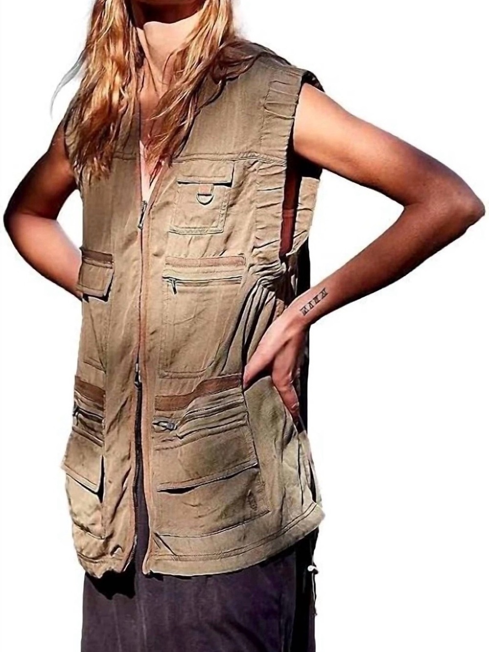 FP Movement by Free People Hang Time Vest Sleeveless Utility Tank Vest Tan Brown